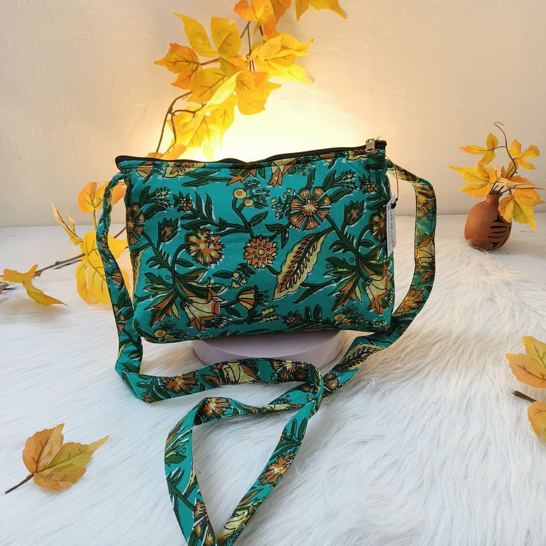 Bristlefront Everyday sling Green With Yellow Leaf Design.