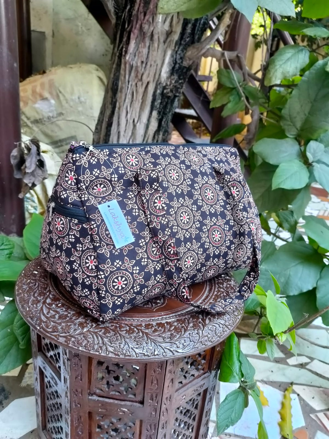 Barrel Handbags Red Jaipur Print
