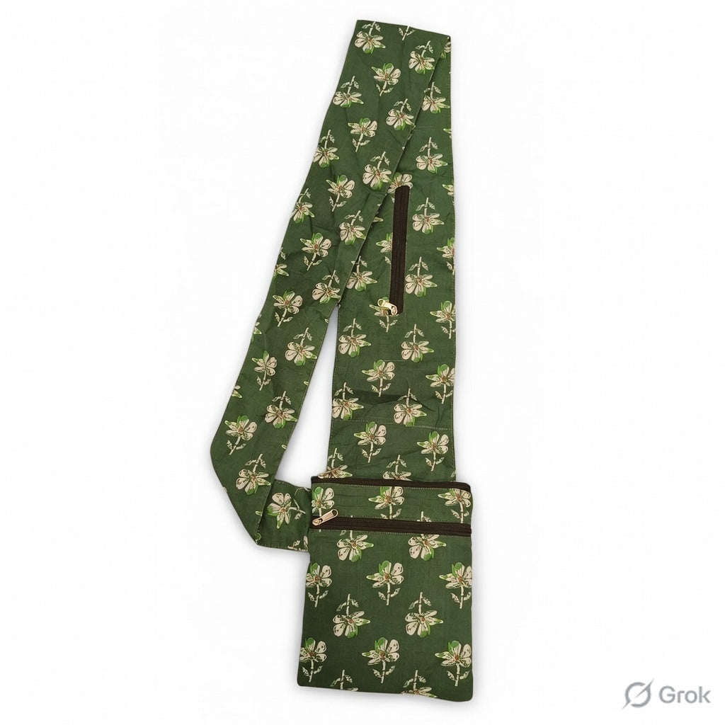 Pilgrim Bag - Green With White Flower Print