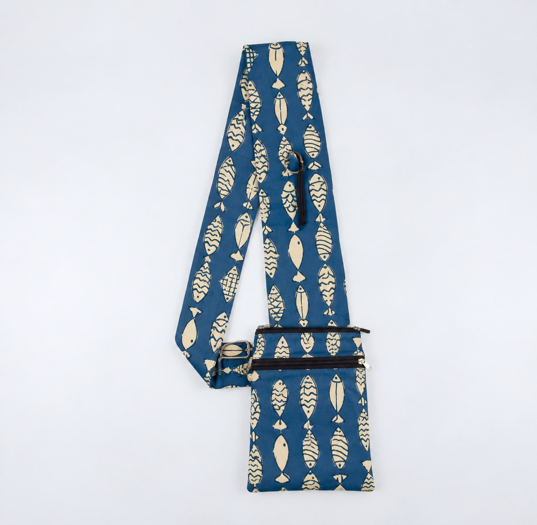 Pilgrim Bag - Blue with fish design
