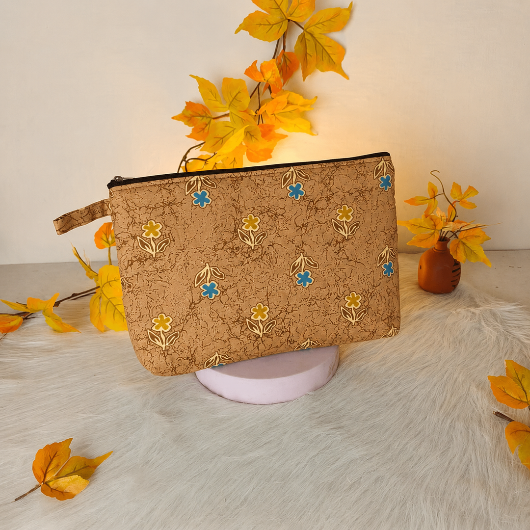 Jumbo Makeup pouch brown with green flower