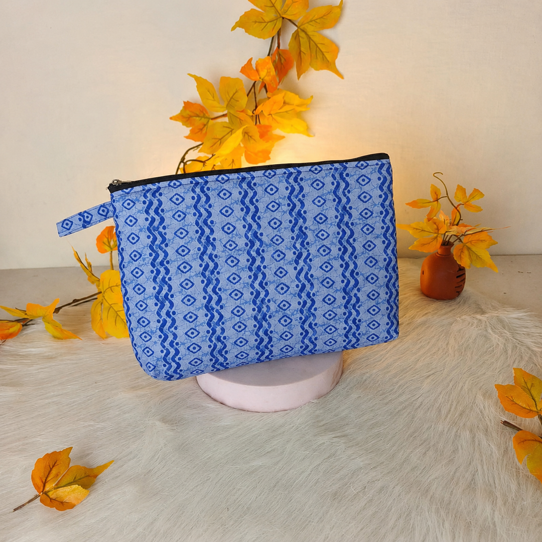Jumbo Makeup pouch blue with zikzag line