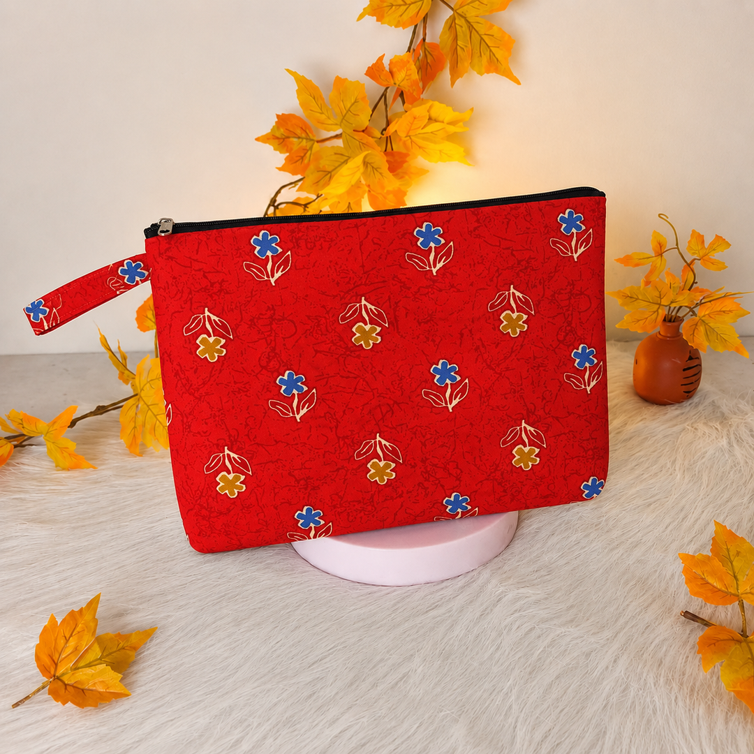 Jumbo Makeup pouch - red with flower design
