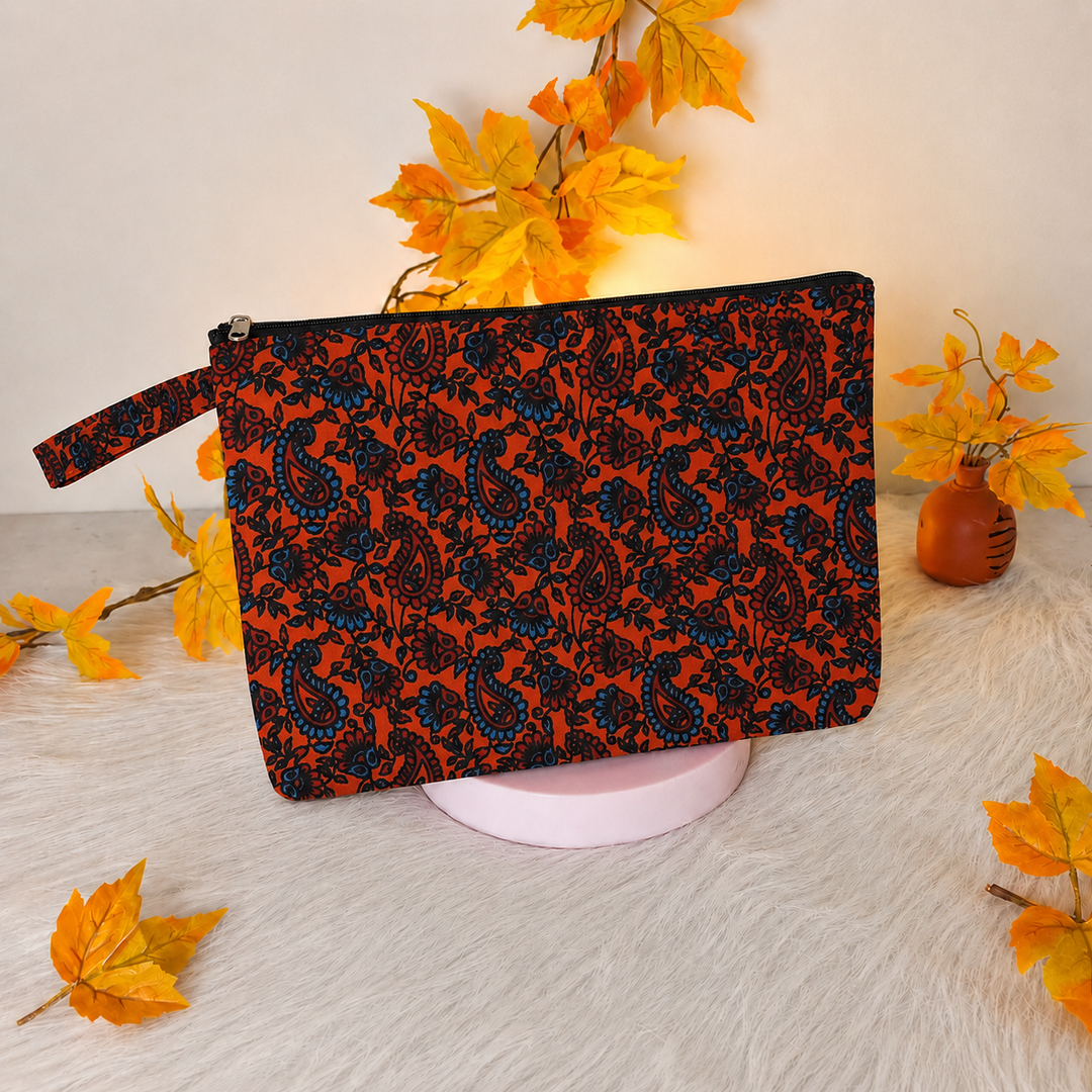 Jumbo Makeup pouch -orange with mango print