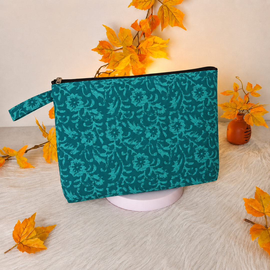 Jumbo Makeup pouch -green  colour small flower