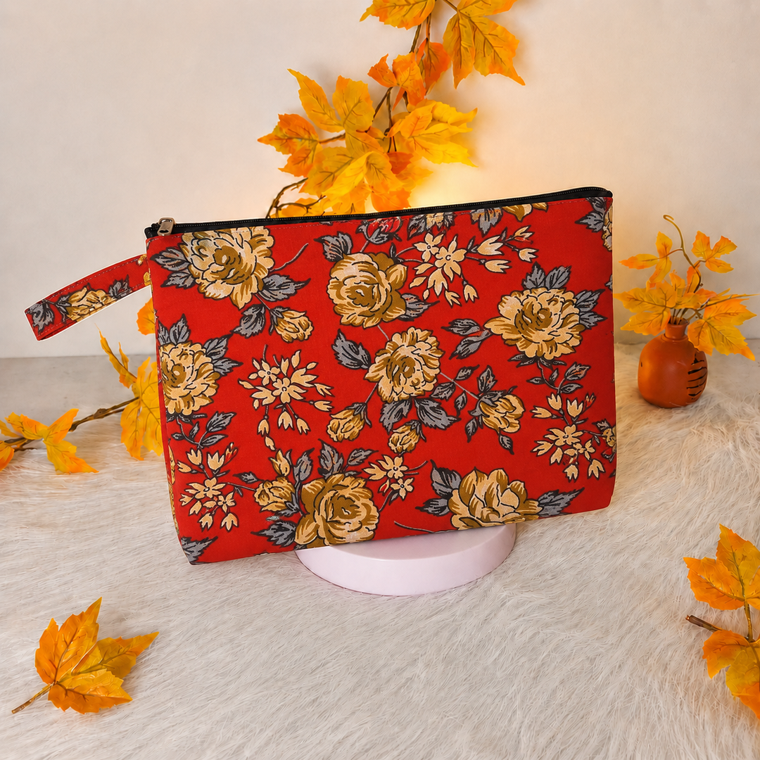 Jumbo Makeup pouch red with big flower design