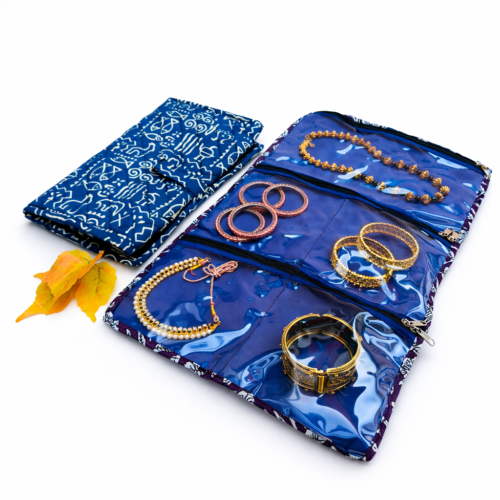 Jewel Pouch - (Necklace) Blue with White Doll Print