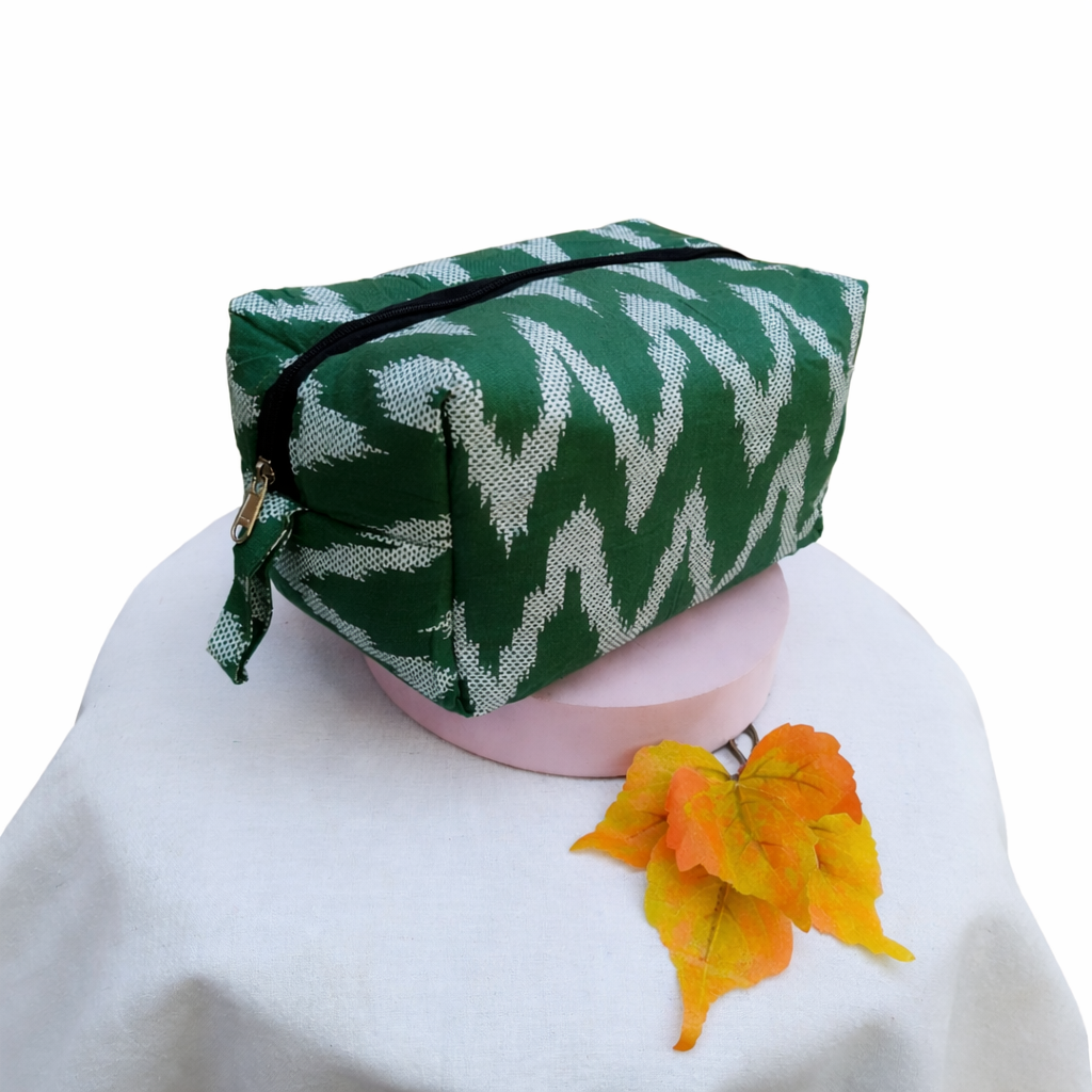 Vanity Pouch Light Green Color With White Wave Design