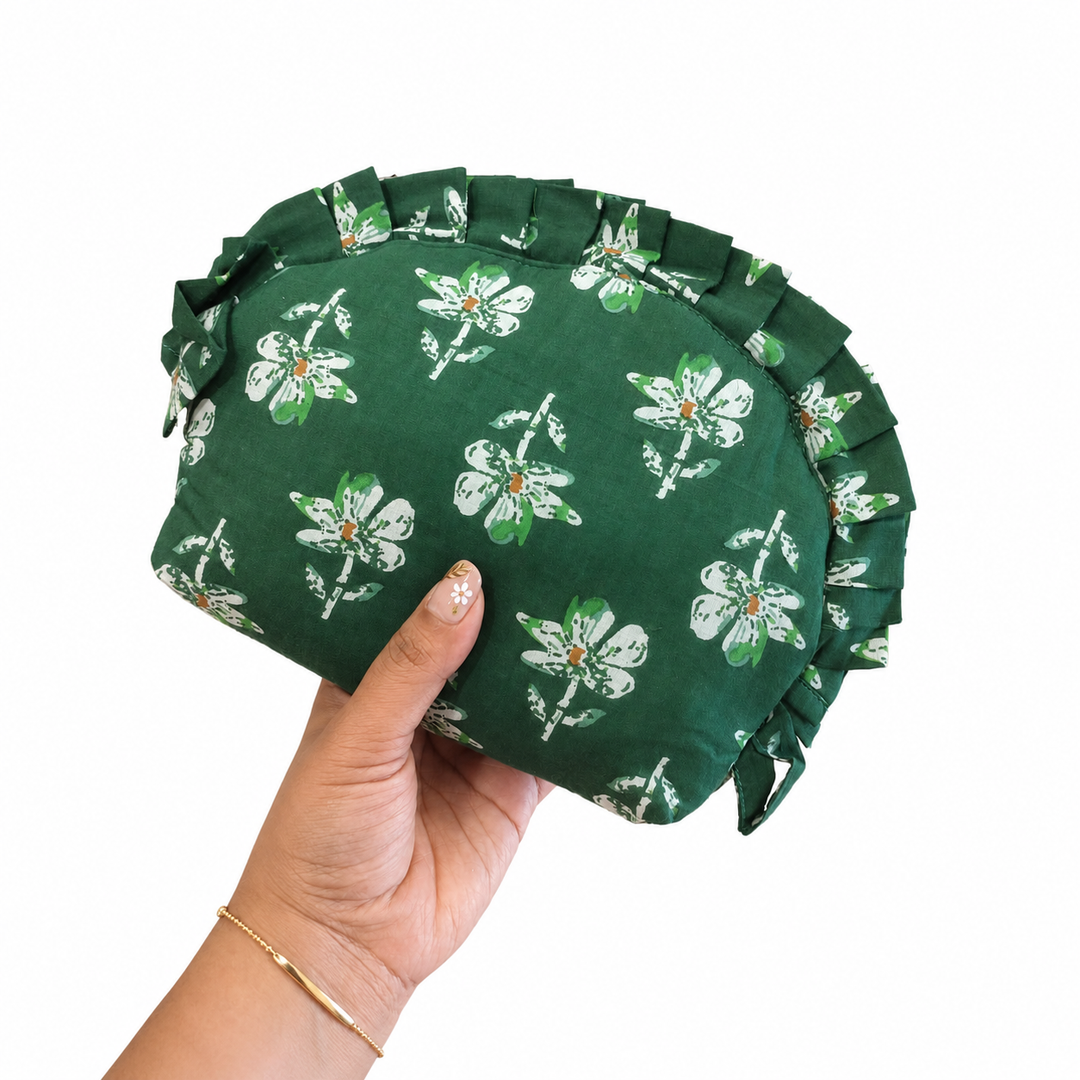 Frill Purse- green and white flowers