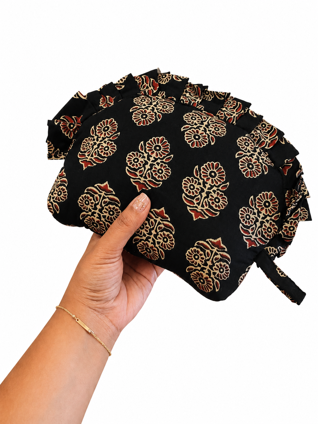Frill Purse- dark brown and floral print