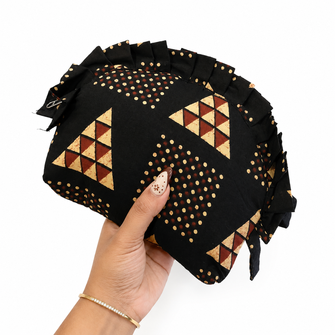 Frill Purse - Black Geometrical print