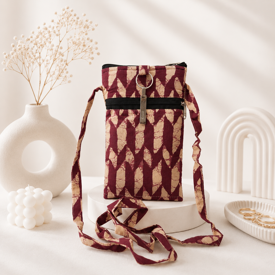 Mobile Sling maroon with big  diamond print  (With Saree Clip)