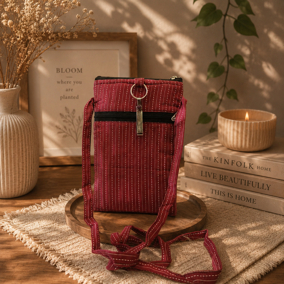 Mobile Sling - brown with white dots (With Saree Clip)