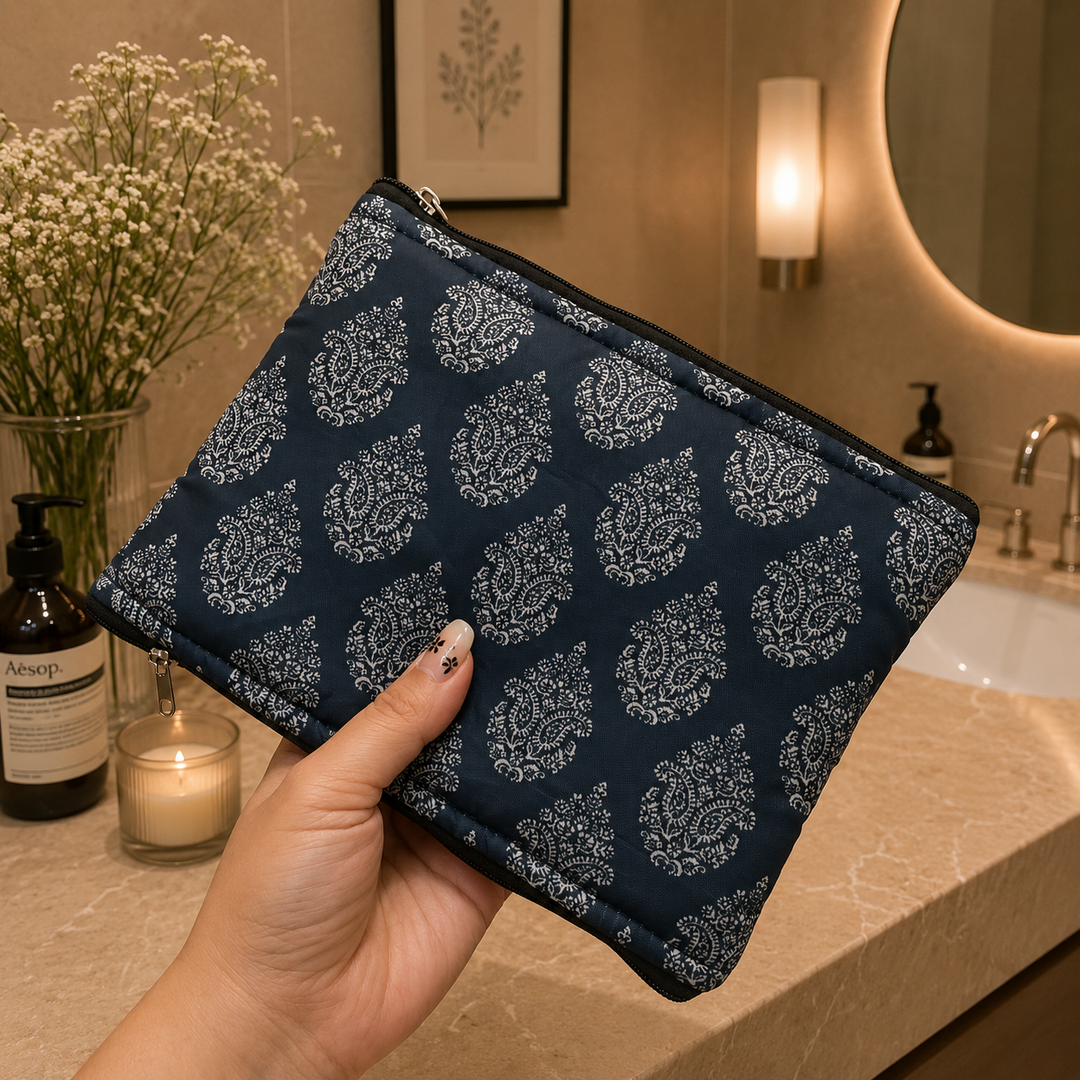 Wet and Dry Toiletry pouch - Grey Jaipuri Motif