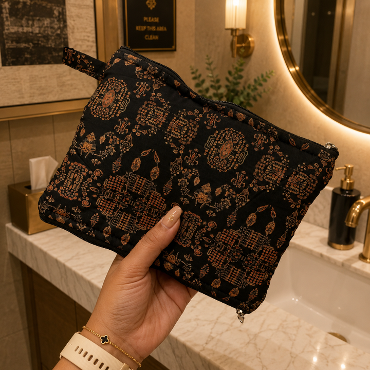 Wet and Dry Toiletry pouch - Black Ancient print
