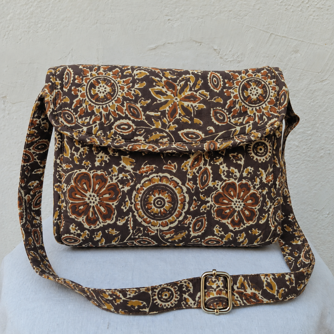 Multizipper Sling 4 Zips Brown Kalamkari