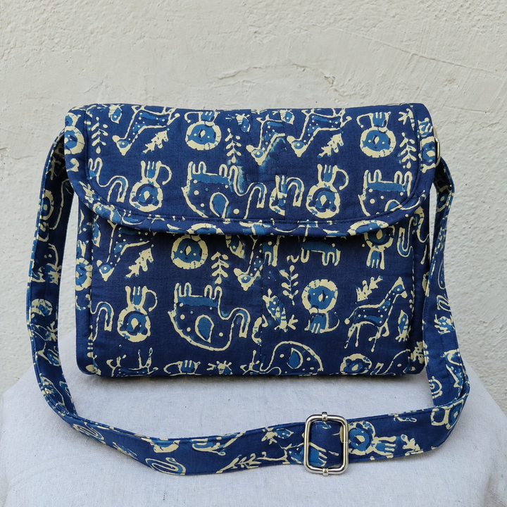 Multizipper Sling 4 Zips Blue Animal Print