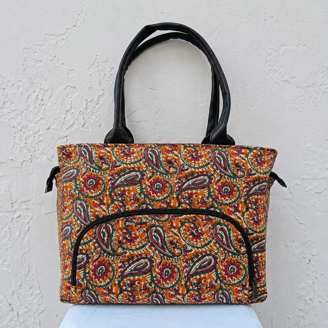 Versatile partition tote orange with mango design