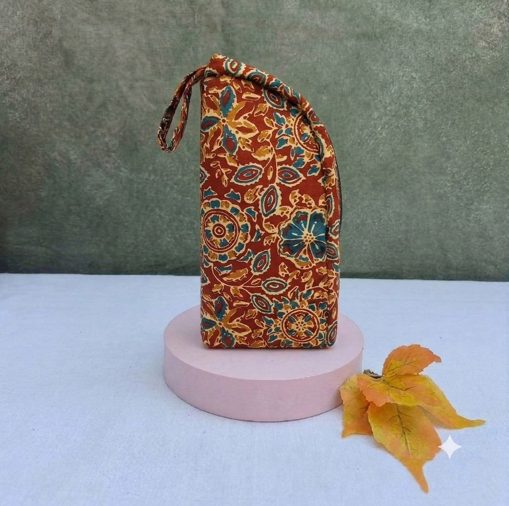 Phone Holder - maroon with kalamkari print