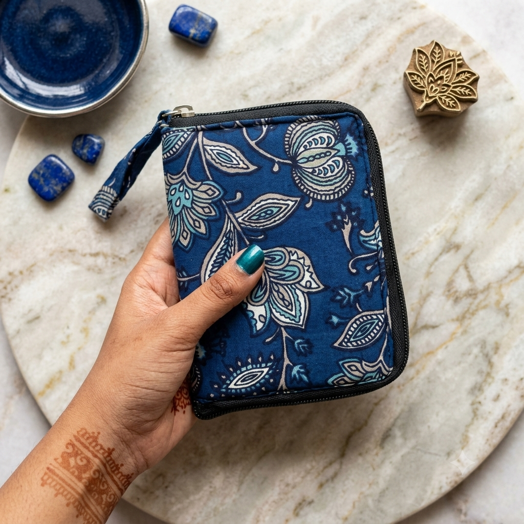 Smart Wallet Small Single Pc- Indigo Floral Print