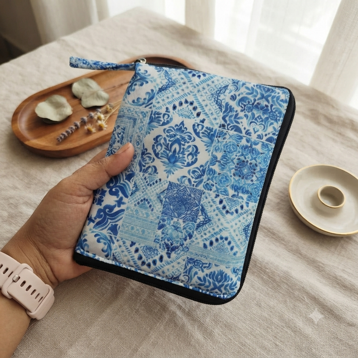 Girls Kit Pouch - Sky Blue Ancient Motif
