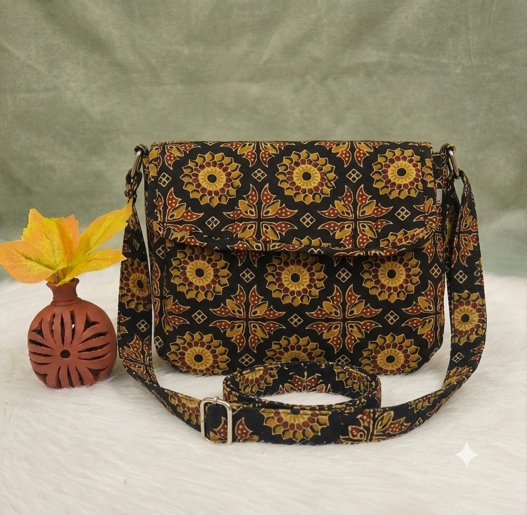 Multizipper Sling 4 Zips - black with golden sunflower