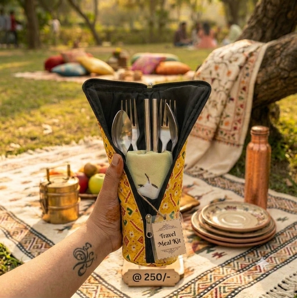 Travel Meal Kit - yellow patola print