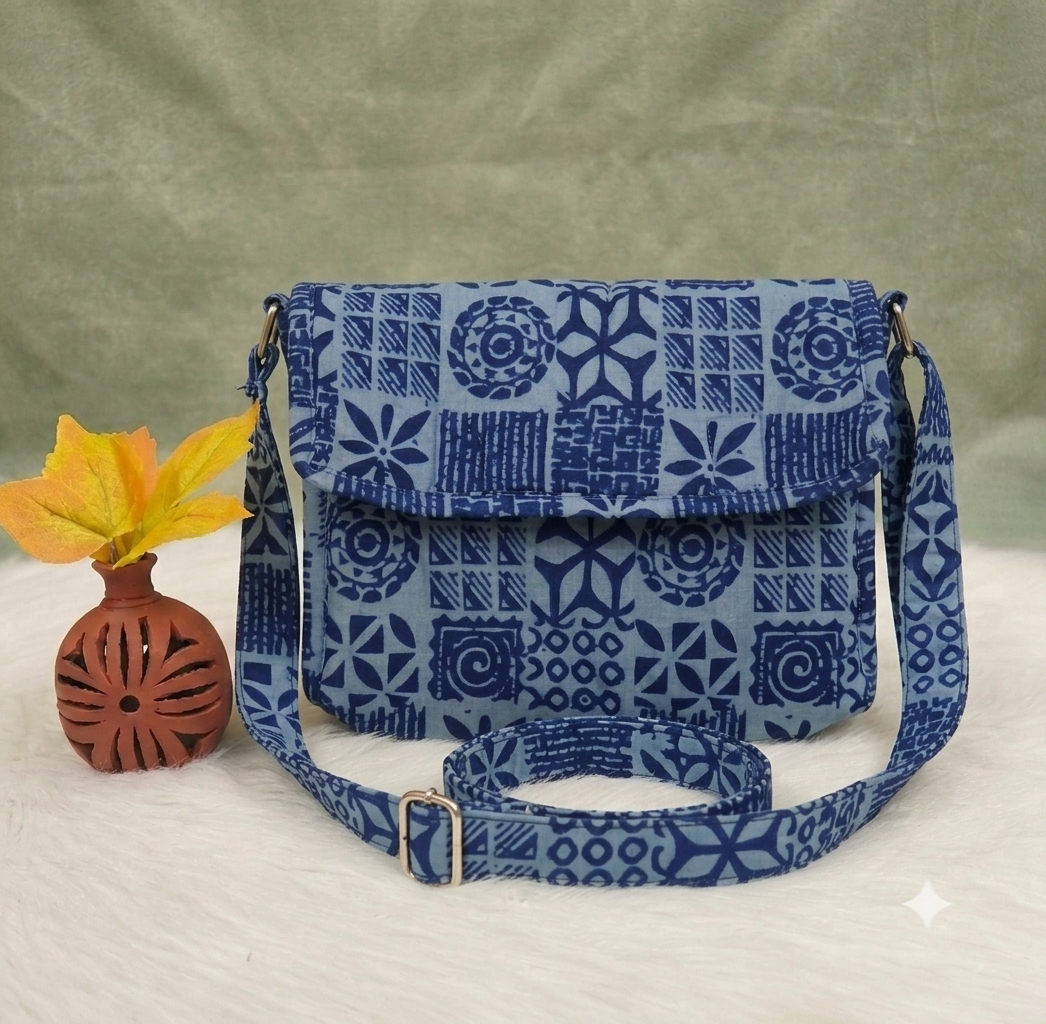 Multizipper Sling 4 Zips - indigo batik print