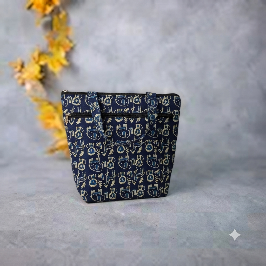 Medium Size Handbag blue with animal print