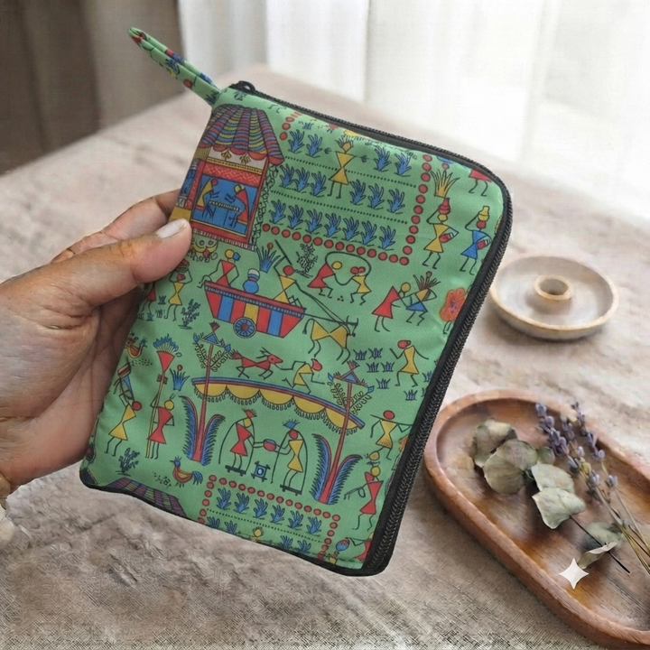 Girls Kit Pouch - Green Warli Print