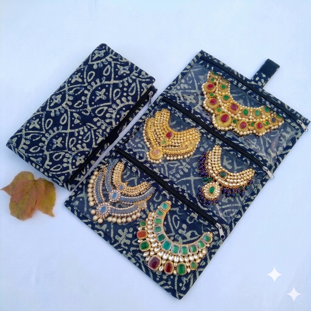 Jewel Pouch - (Necklace) blue batik