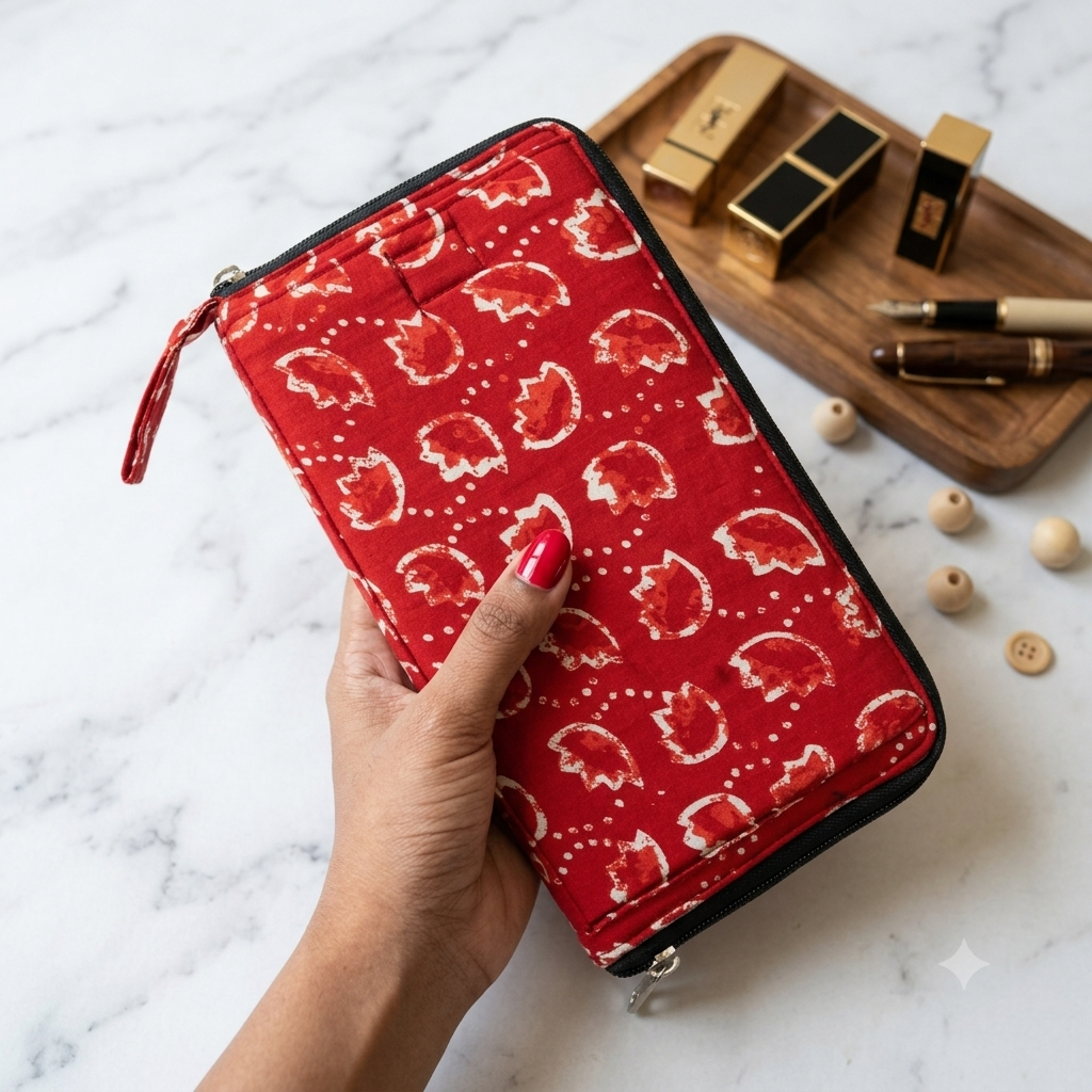 SMART WALLET BIG - red with bud print