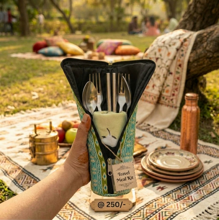 Travel Meal Kit - Green Diamond Motif