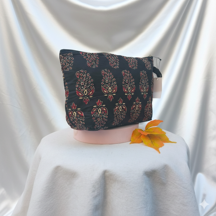 Ghunghroo pouch - Black with Ajarkh Print