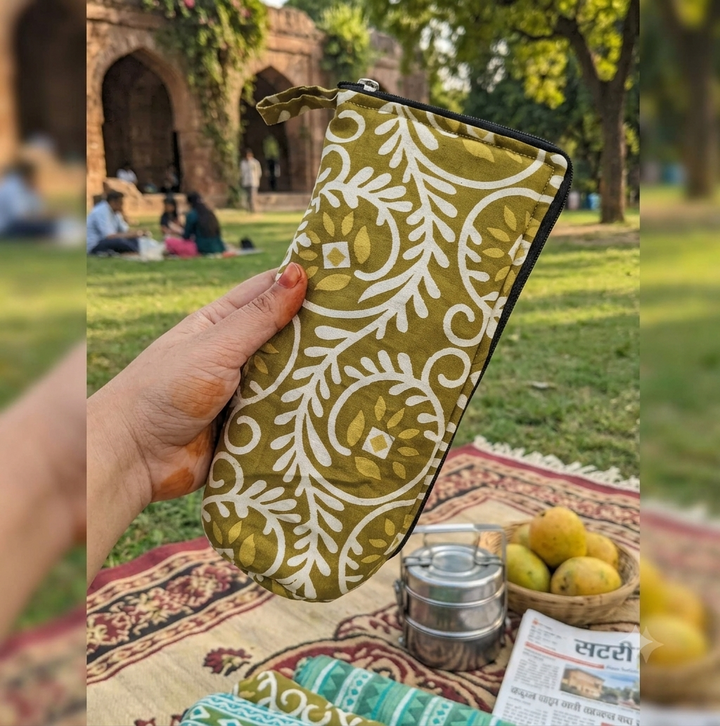 Travel Meal Kit - Olive Green Kalamkari