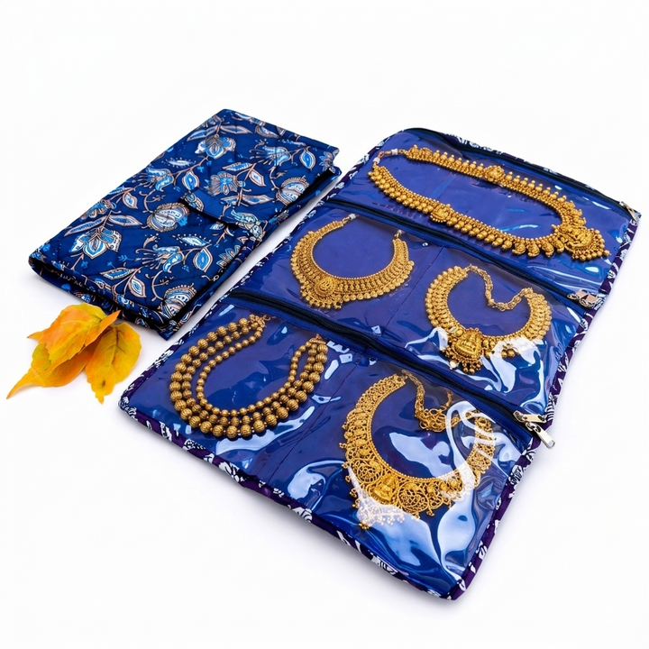 Jewel Pouch - (Necklace) Blue with Blue Flower Print