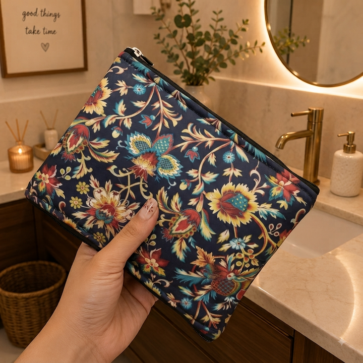 Wet and Dry Toiletry pouch - Navy blue floral