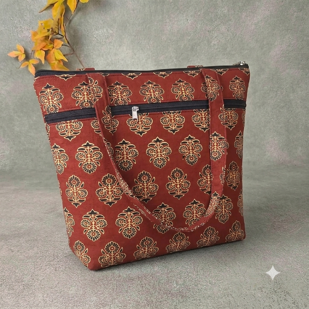 Medium Size Handbag maroon with floral print