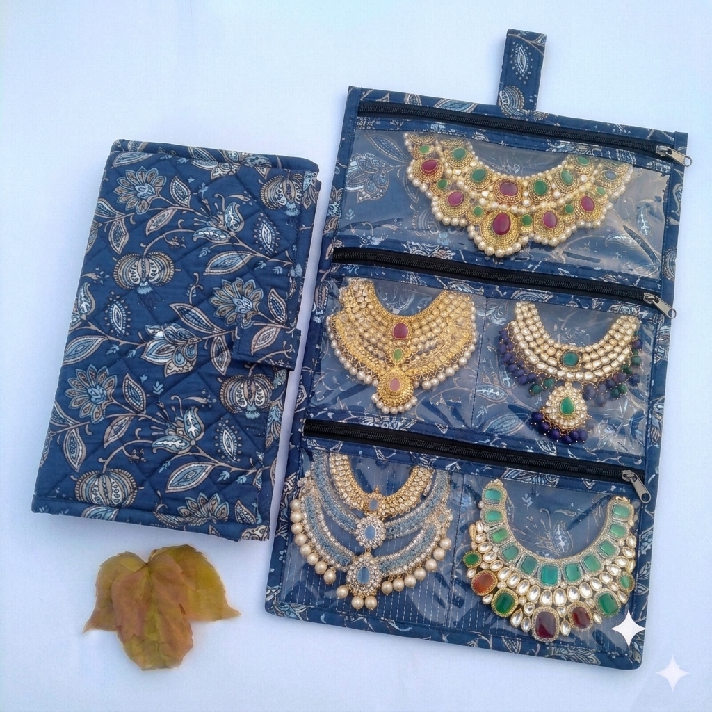 Jewel Pouch - (Necklace) Blue kalamkari