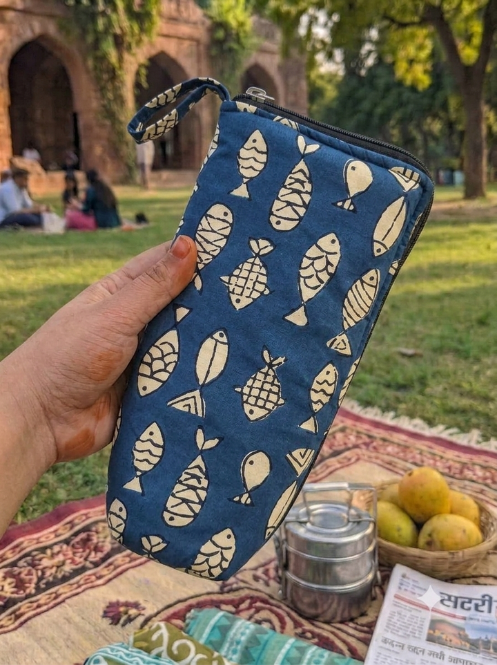 Travel Meal Kit - blue with fish print