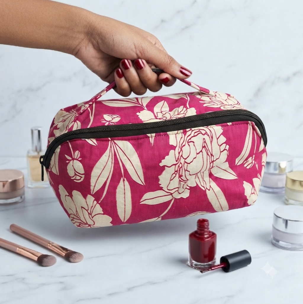 TABLE TOP VANITY -  pink with white flower print