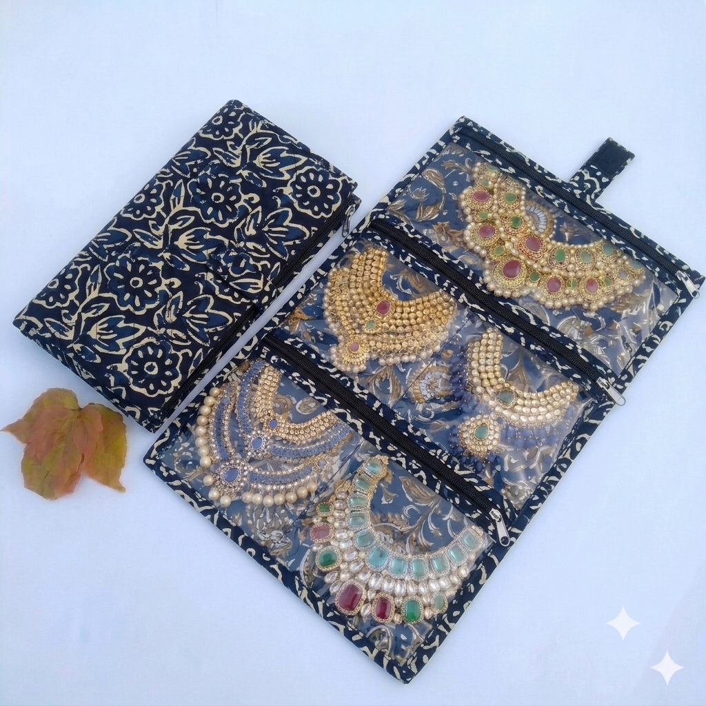 Jewel Pouch - (Necklace) Indigo Blossom Floral print