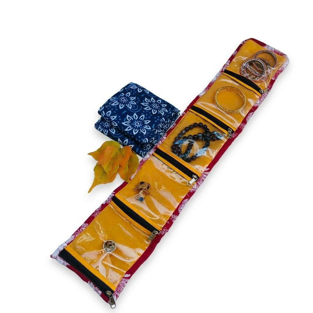 Jewel Pouch - (Earring) Blue with White Flower Print