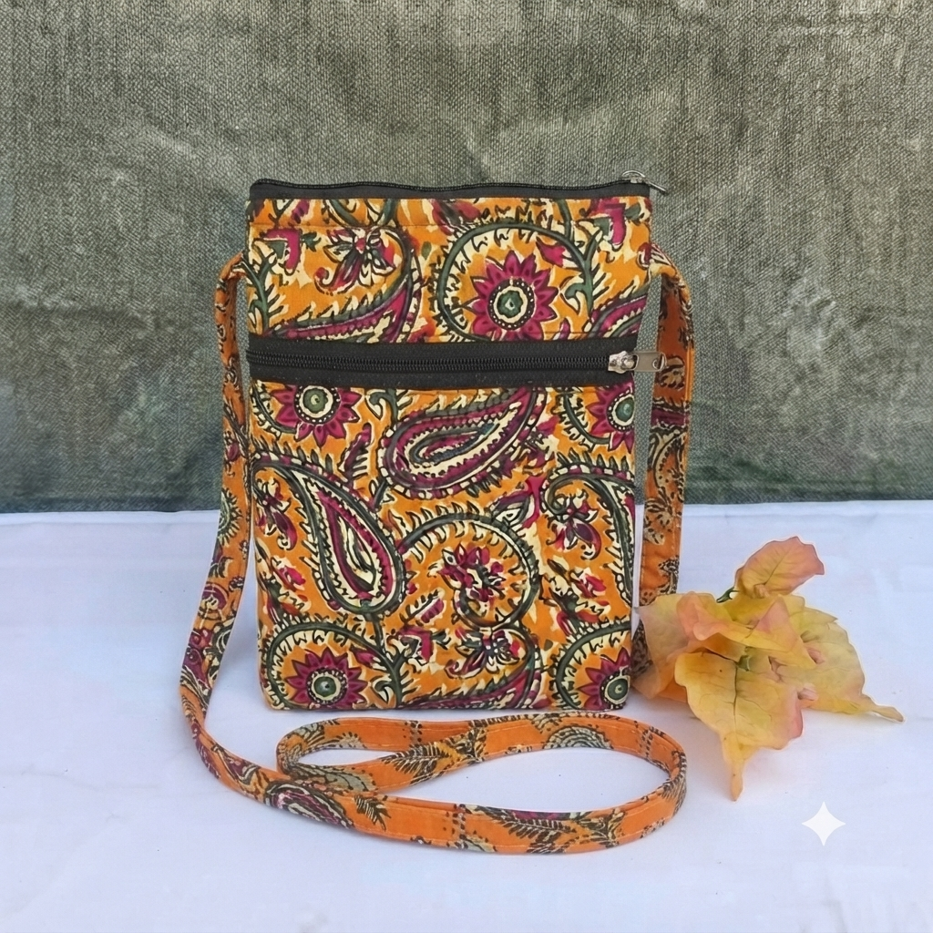 Daily Sling yellow with mango kalamkari design
