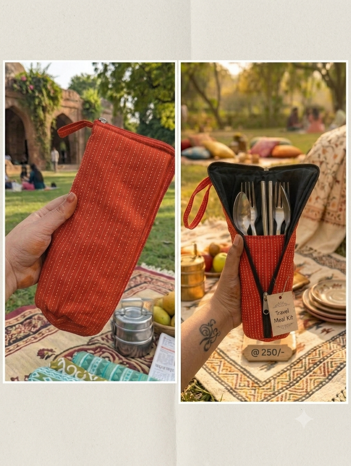 Travel Meal Kit - red with white dot lines