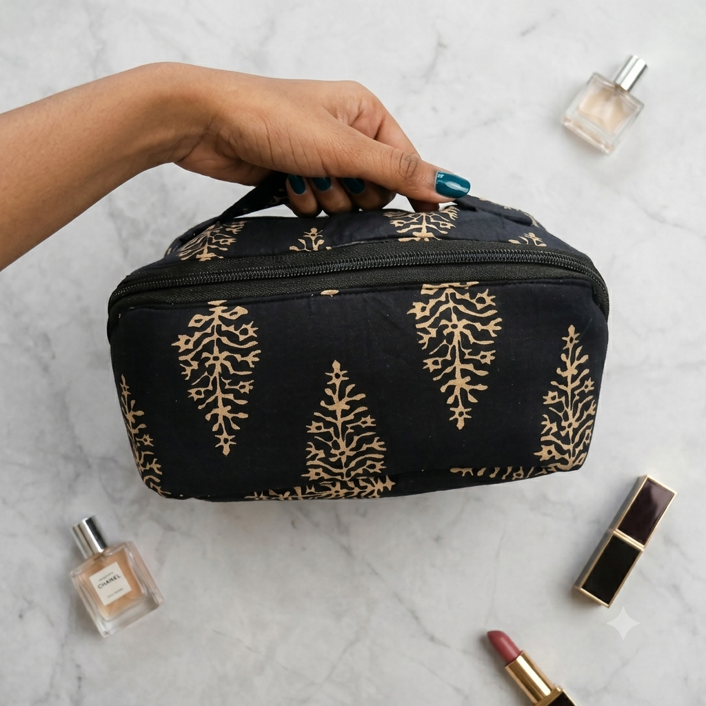 TABLE TOP VANITY - Black & Gold Floral
