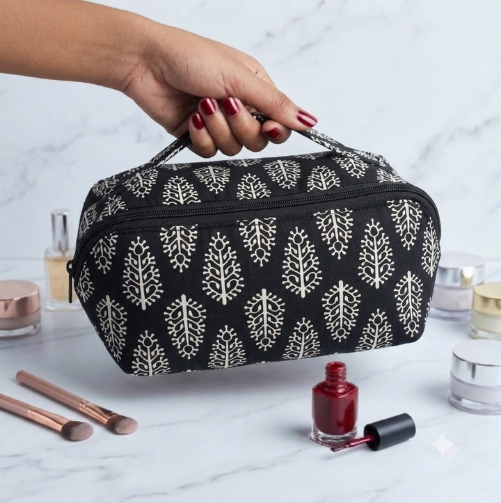 TABLE TOP VANITY - black-and-white botanical block print
