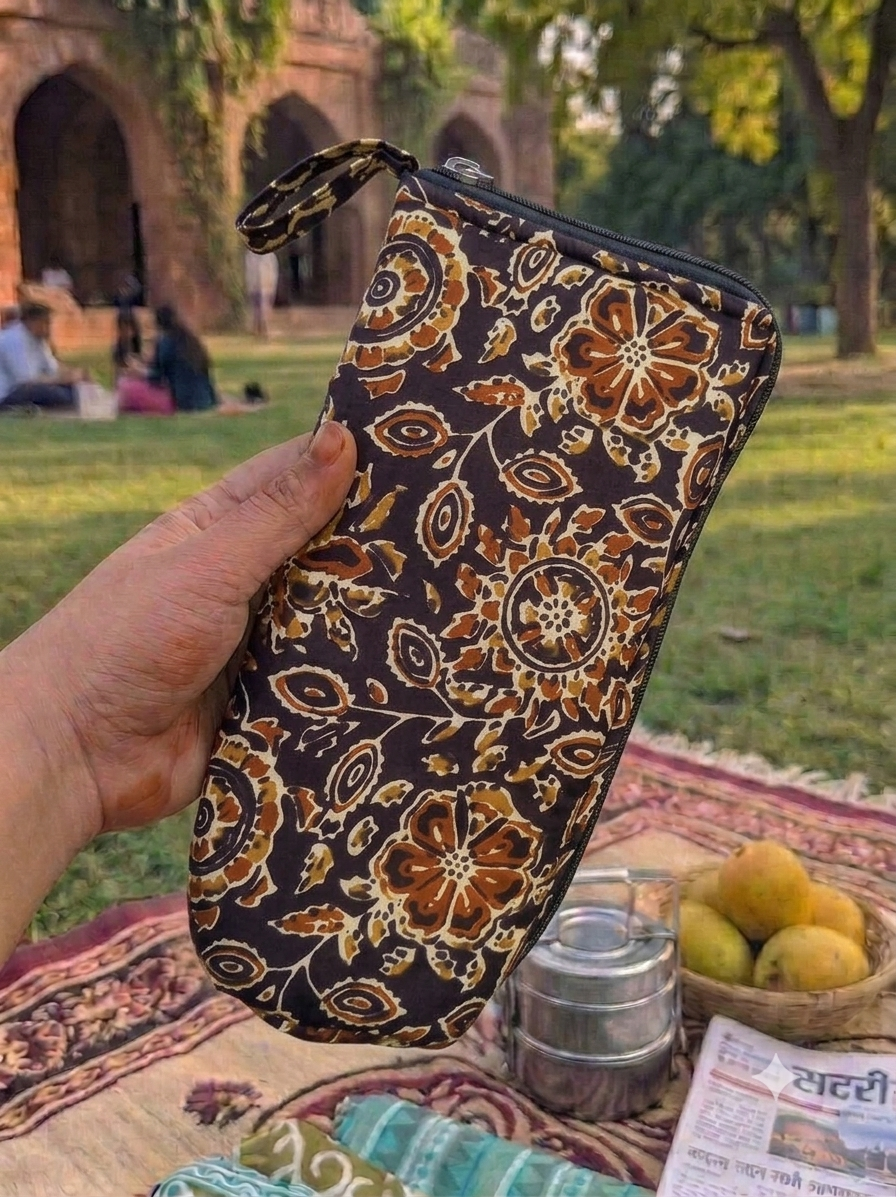 Travel Meal Kit - brown kalamkari