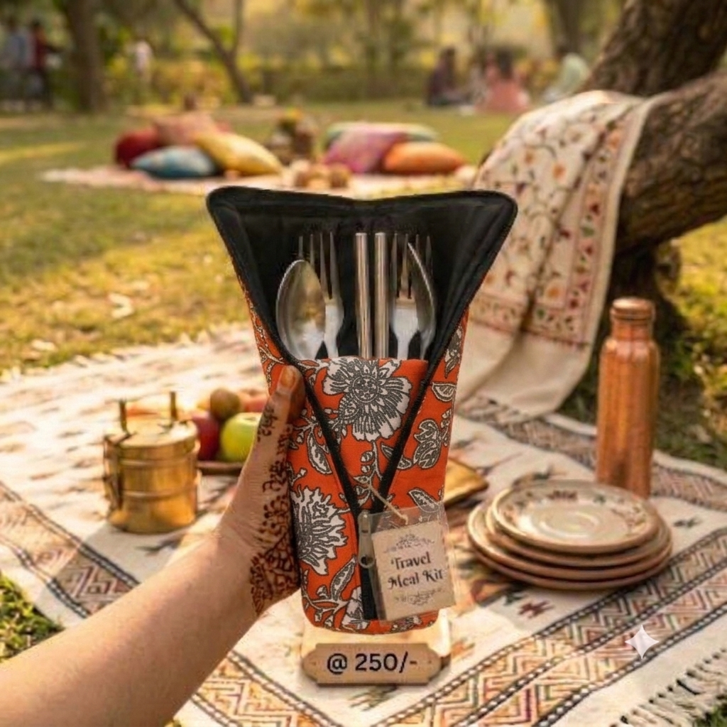 Travel Meal Kit - orange floral print