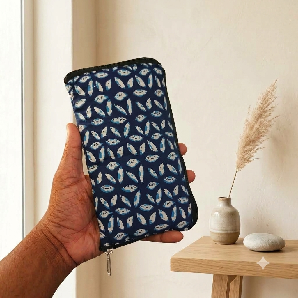 Harmonium Purse - Blue Leaf Print